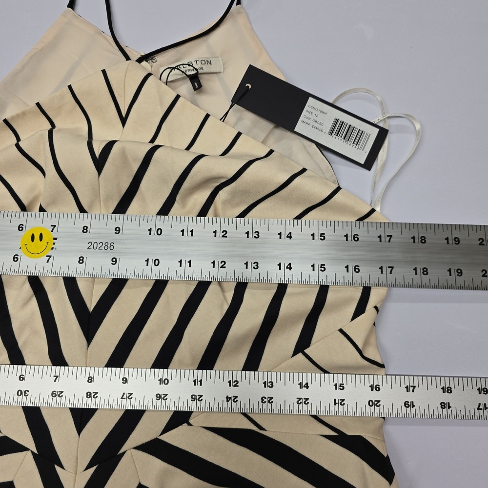 NWT HALSTON HERITAGE Beige Black Geometric Halter Midi Dress Size 12 - Picture 6 of 9